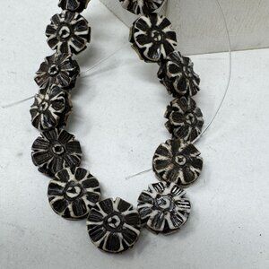 Tea Stained Bone Beads Floral Design 13 x 5 mm 28 Beads